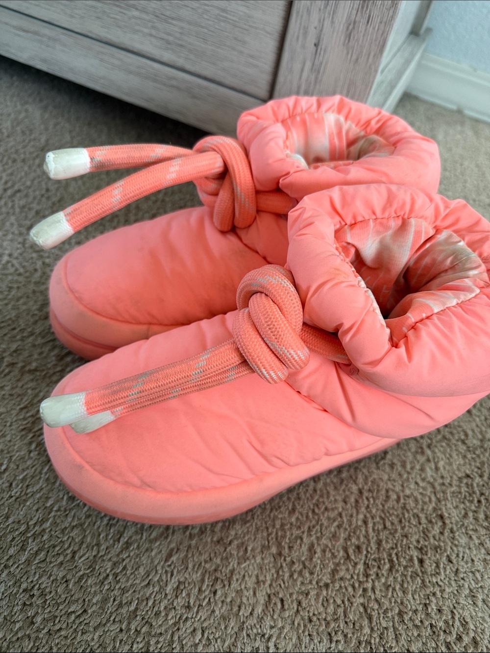 UGG Kids Coral Pink Puffer One-Piece Booties